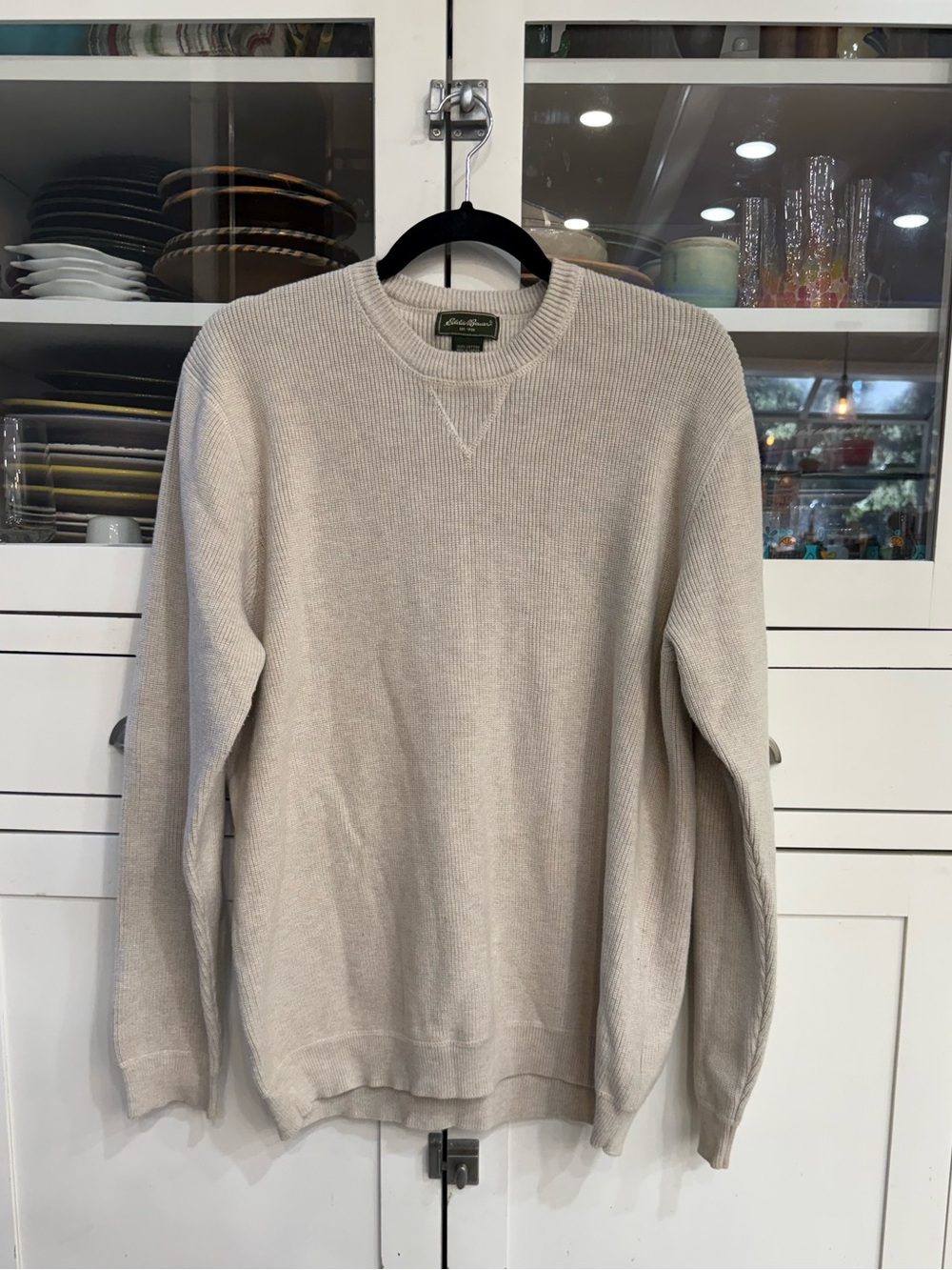 Eddie Bauer Men's 100 % Cotton Crewneck Sweater Light Beige